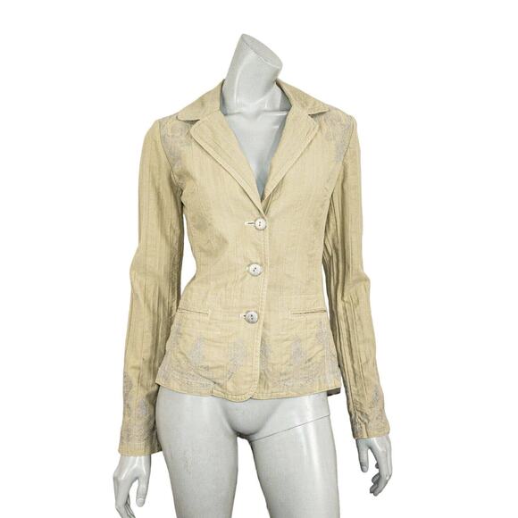 JOHNNY WAS Beige Blazer Jacket Khaki Embroidered Women's size Small - Picture 3 of 10